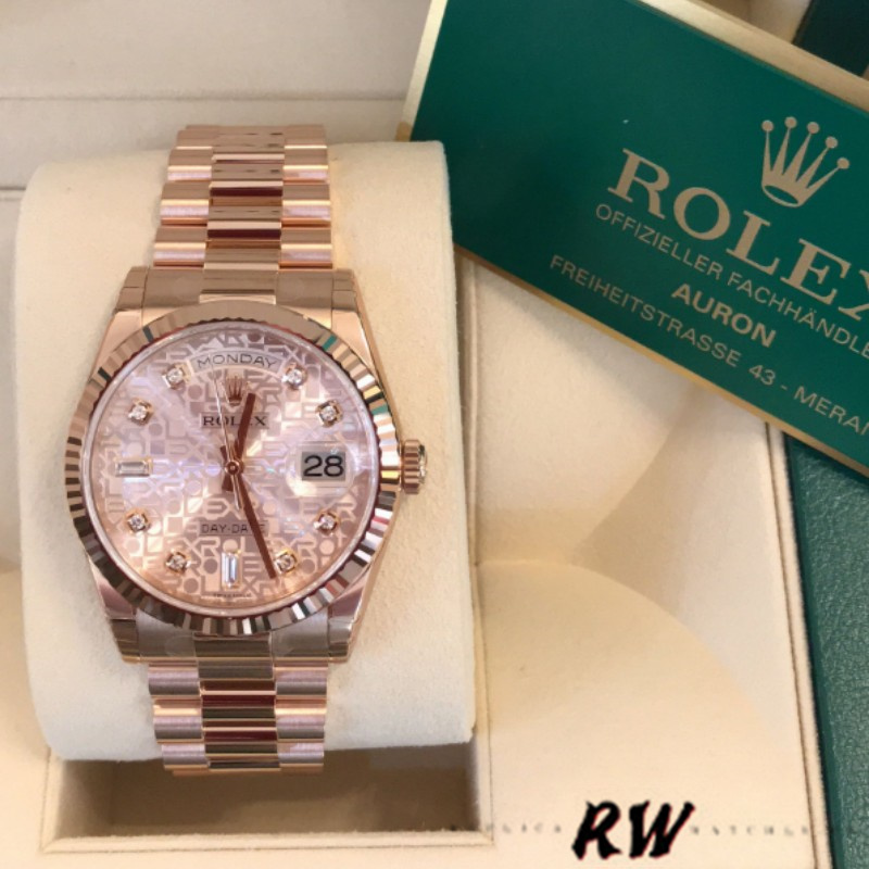 Rolex Day-Date 118235 Everose Gold Pink Jubilee dial 36mm Lady Replica Watch - QualitySwissReplica