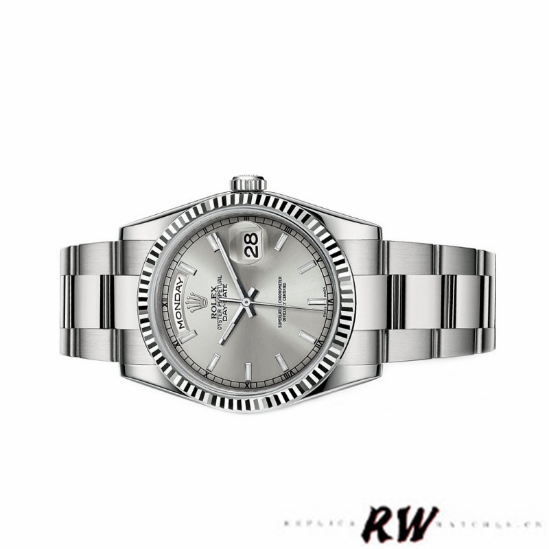 Rolex Day-Date 118239 White Gold Silver dial 36mm Unisex Replica Watch - QualitySwissReplica
