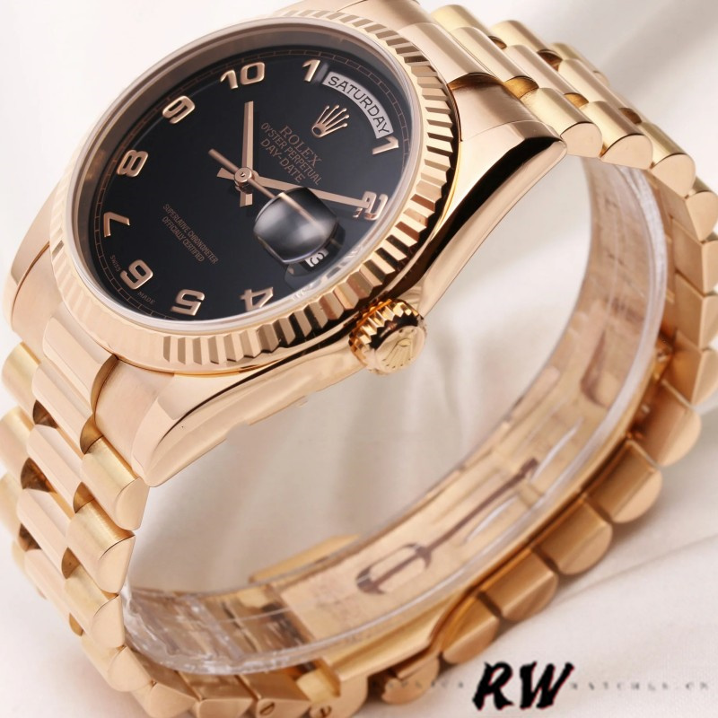 Rolex Day-Date 118235 Rose Gold Black Arabic Dial 36mm Unisex Replica Watch - QualitySwissReplica