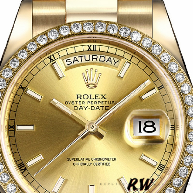 Rolex Day Date 118348 Champagne Index Dial Yellow Gold 36mm Unisex Replica Watch - QualitySwissReplica