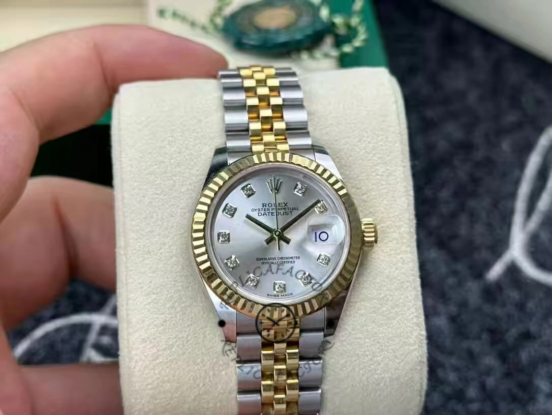 Rolex Datejust 279173 Silver Diamond Dial Fluted Bezel 28mm Lady Replica Watch - QualitySwissReplica