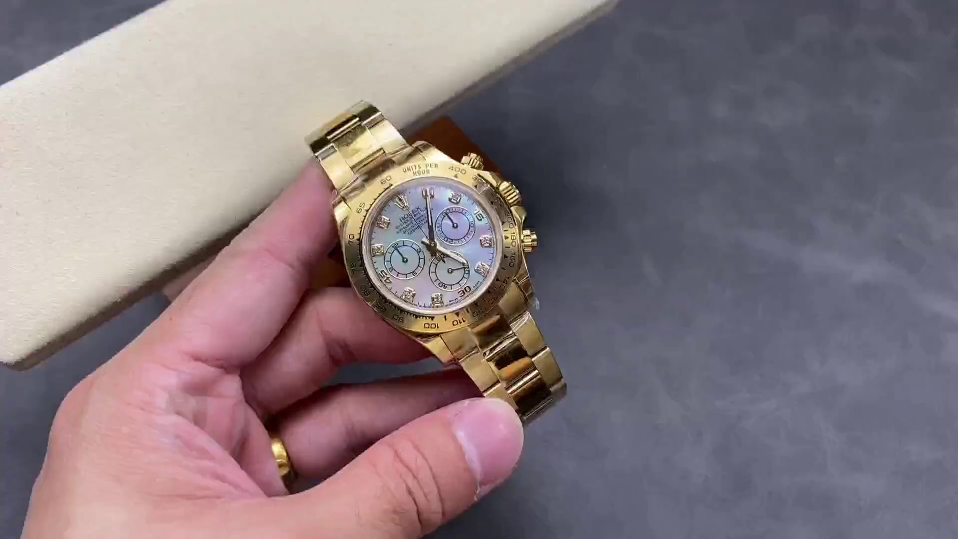 Rolex Daytona 116528 Yellow Gold Mother of Pearl Diamond Dial 40mm Mens Replica Watch - QualitySwissReplica