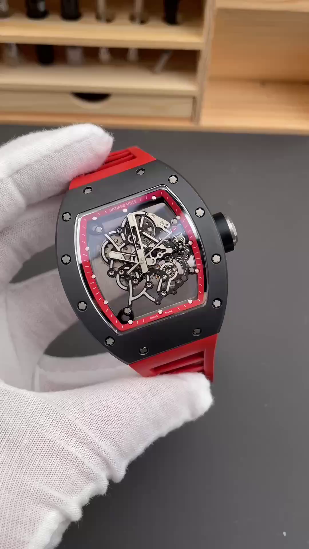 Richard Miller RM 055 RMUL2 NTPT Carbon Fiber Red Rubber Strap - QualitySwissReplica