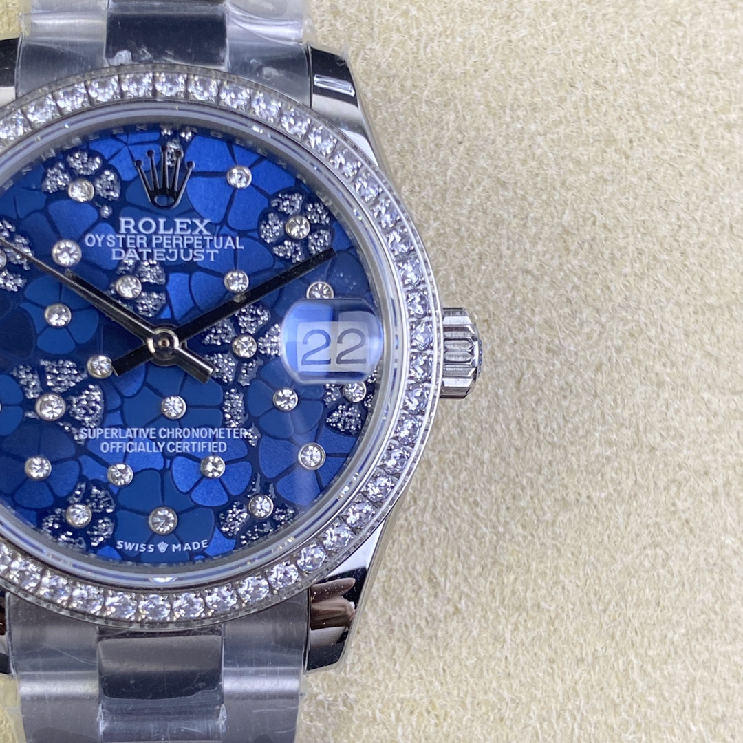 Rolex Datejust 31 Azzurro Blue Floral Motif with Diamonds Steel M278384RBR 0039 Ladies Watch - QualitySwissReplica