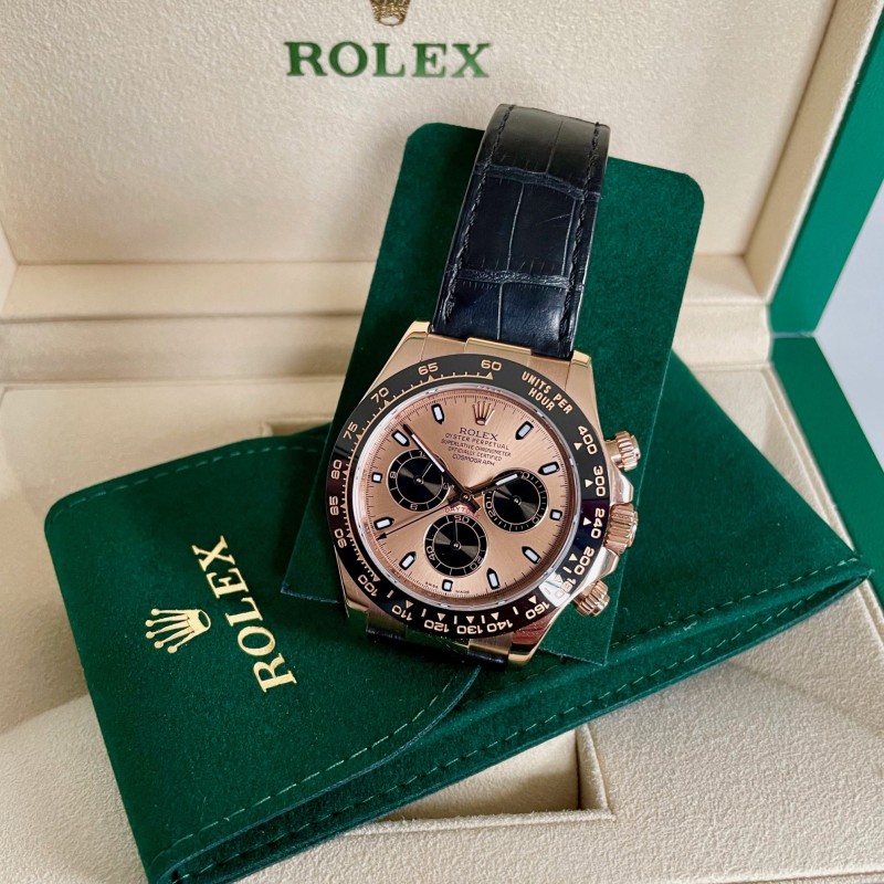 Rolex Cosmograph Daytona 116515LN Leather strap Black Pink Dial 40mm Mens Replica Watch - QualitySwissReplica