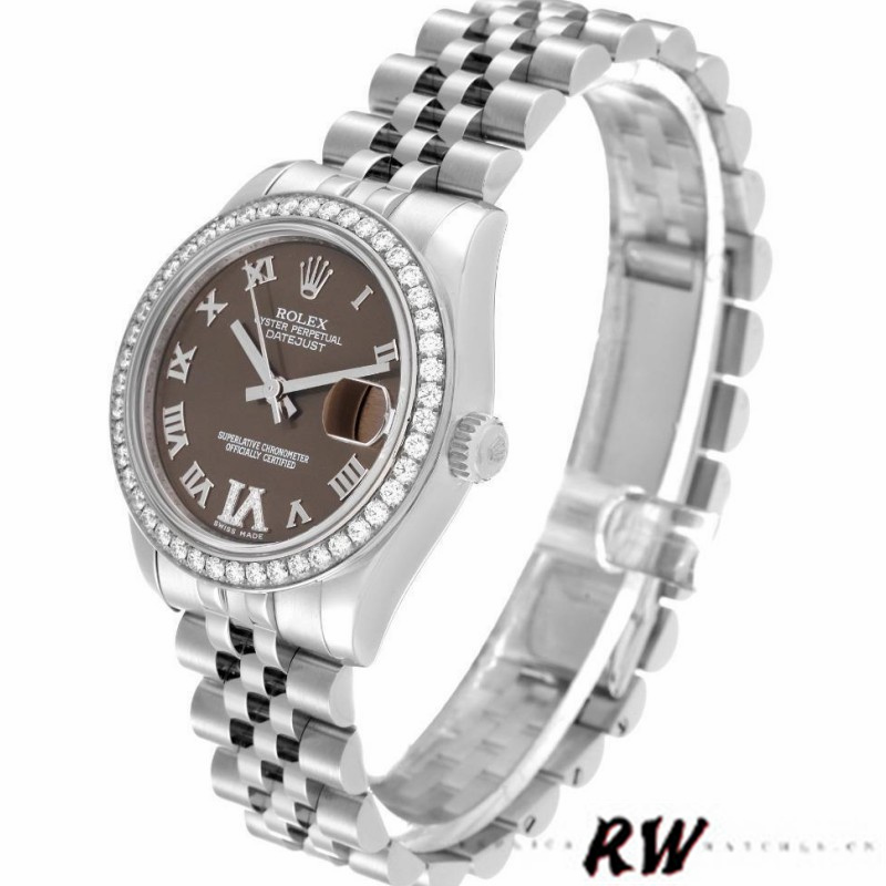 Rolex Datejust 178384 Stainless Steel Brown Diamonds Dial 31MM Lady Replica Watch - QualitySwissReplica