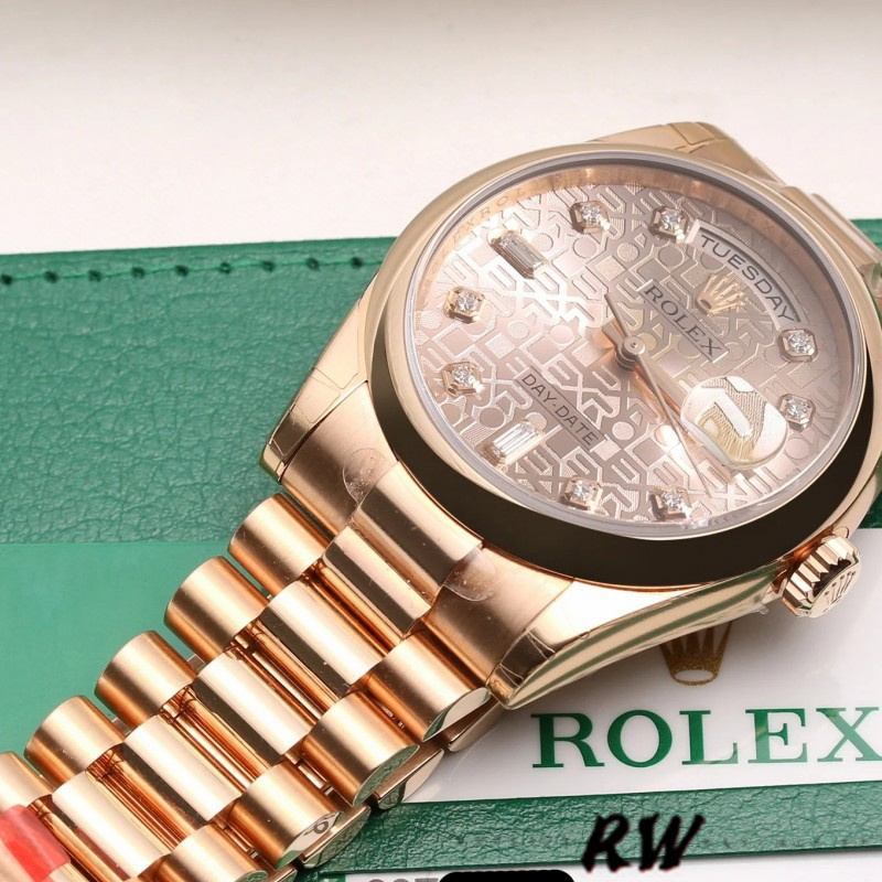 Rolex Day-Date 118205 Rose Gold Jubilee Pink Dial 36mm Unisex Replica Watch - QualitySwissReplica