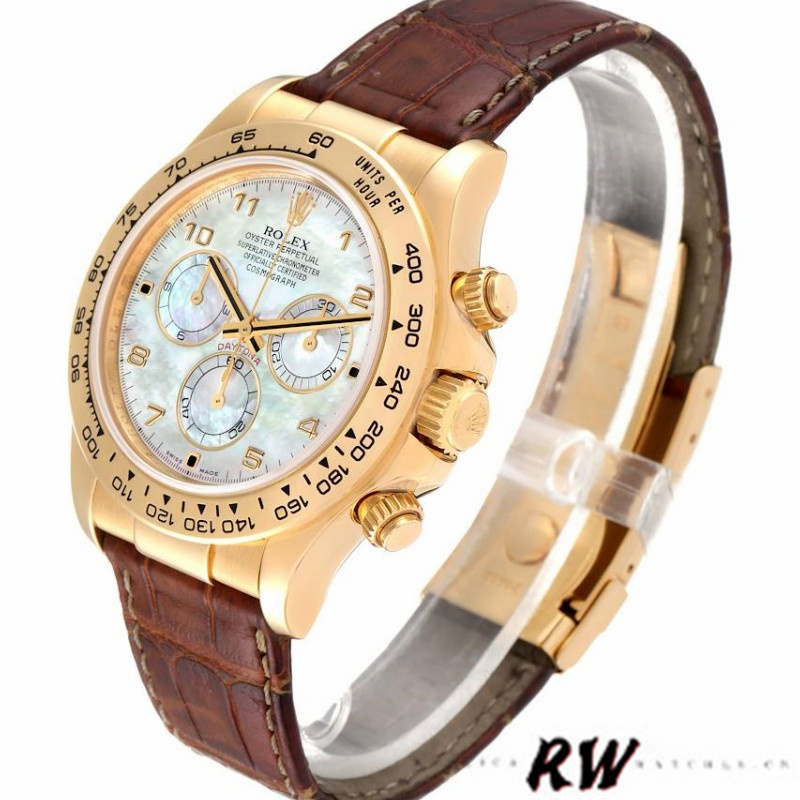 Rolex Daytona 116518 Yellow Gold MOP Dial Brown Strap 40mm Mens Replica Watch - QualitySwissReplica