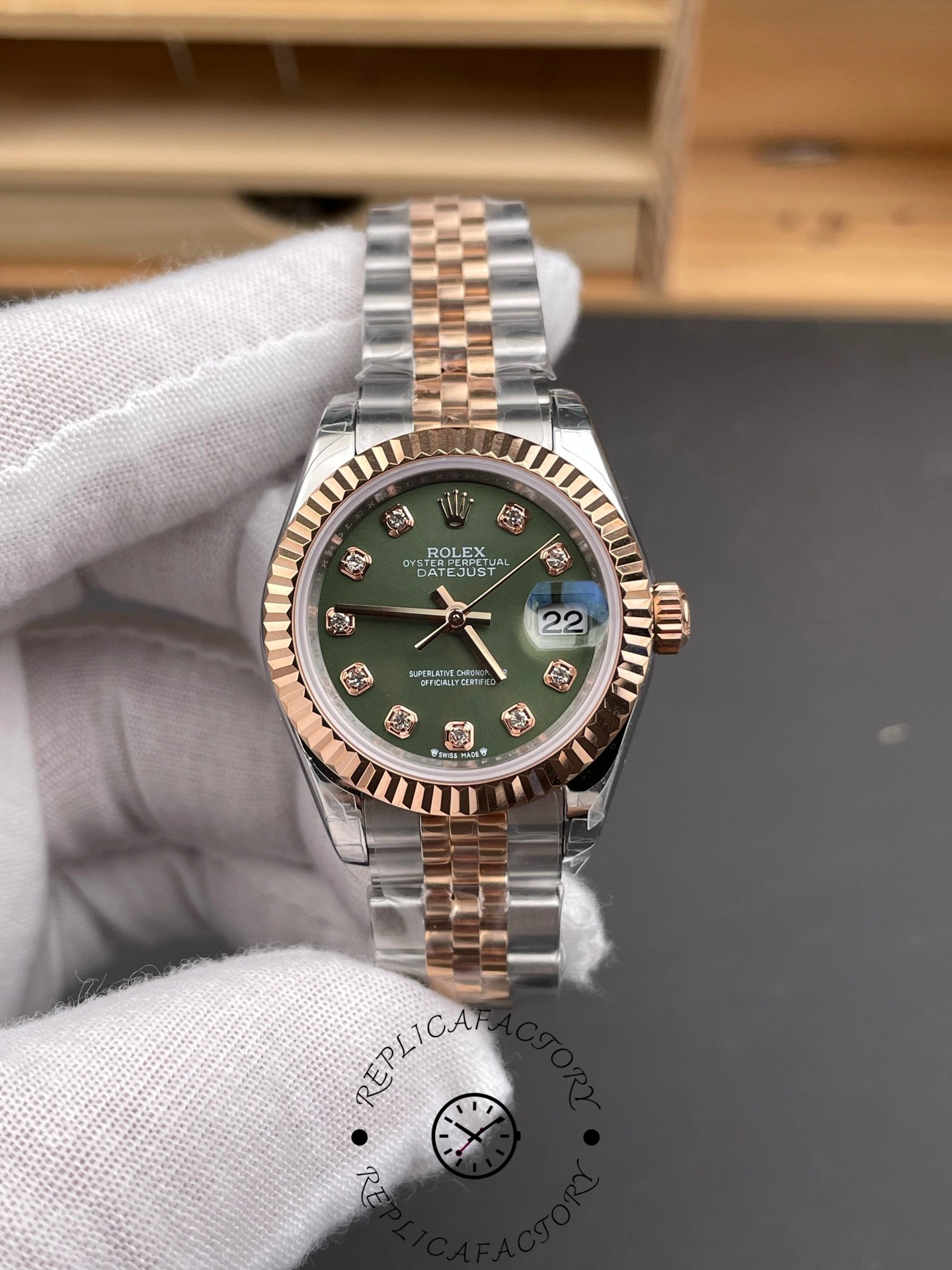 Rolex Datejust 279171 0007 28 Olive Green Diamond-Set Jubilee Ladies Watch - QualitySwissReplica