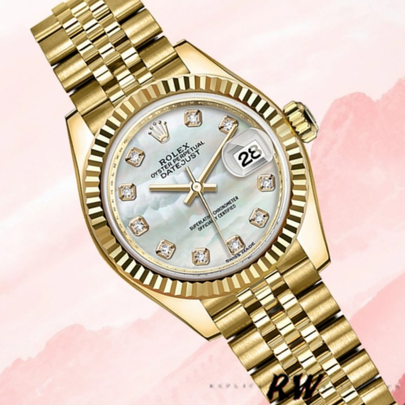 Rolex Datejust 279178 MOP Diamond Dial Yellow Gold 28mm Lady Replica Watch - QualitySwissReplica