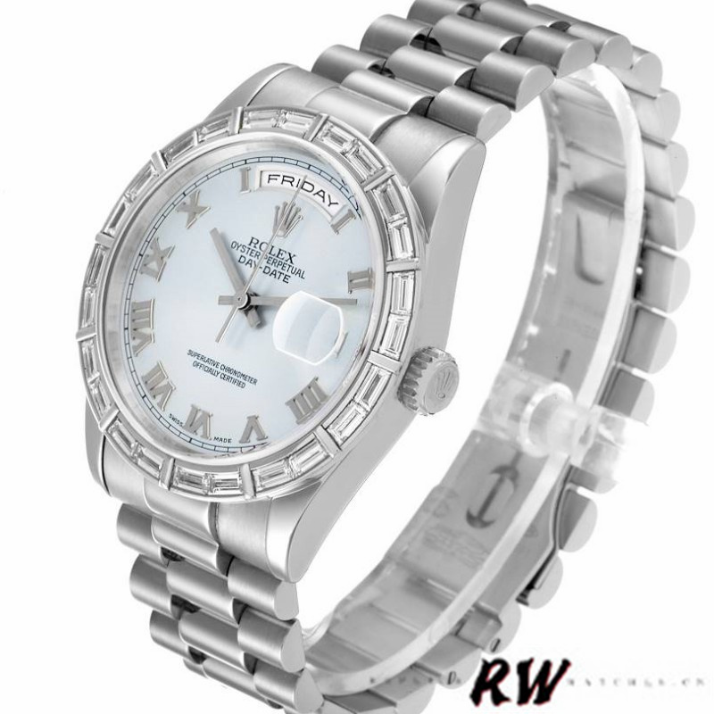 Rolex Day-Date 118366 Ice Blue Dial Diamond Bezel 36mm Unisex Replica Watch - QualitySwissReplica