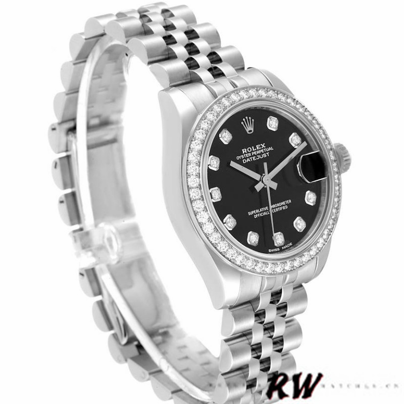 Rolex Datejust 178384 Diamond Bezel Black Diamond Dial 31MM Lady Replica Watch - QualitySwissReplica