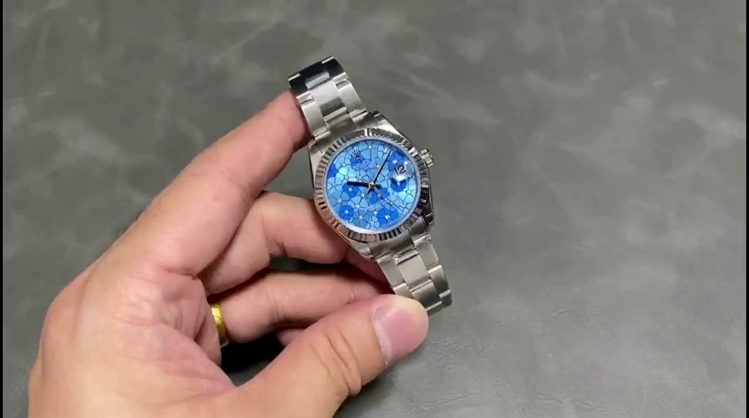 Rolex Datejust 31 Stainless Steel and White Gold Azzuro-Blue-Floral-Motif Diamond Dial m278274-0035 - QualitySwissReplica