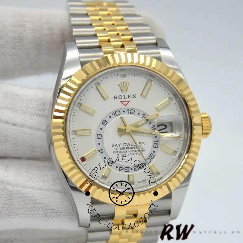 Rolex Sky-Dweller 326933 Stainless Steel Yellow Gold White Dial 42MM Mens Replica Watch - QualitySwissReplica