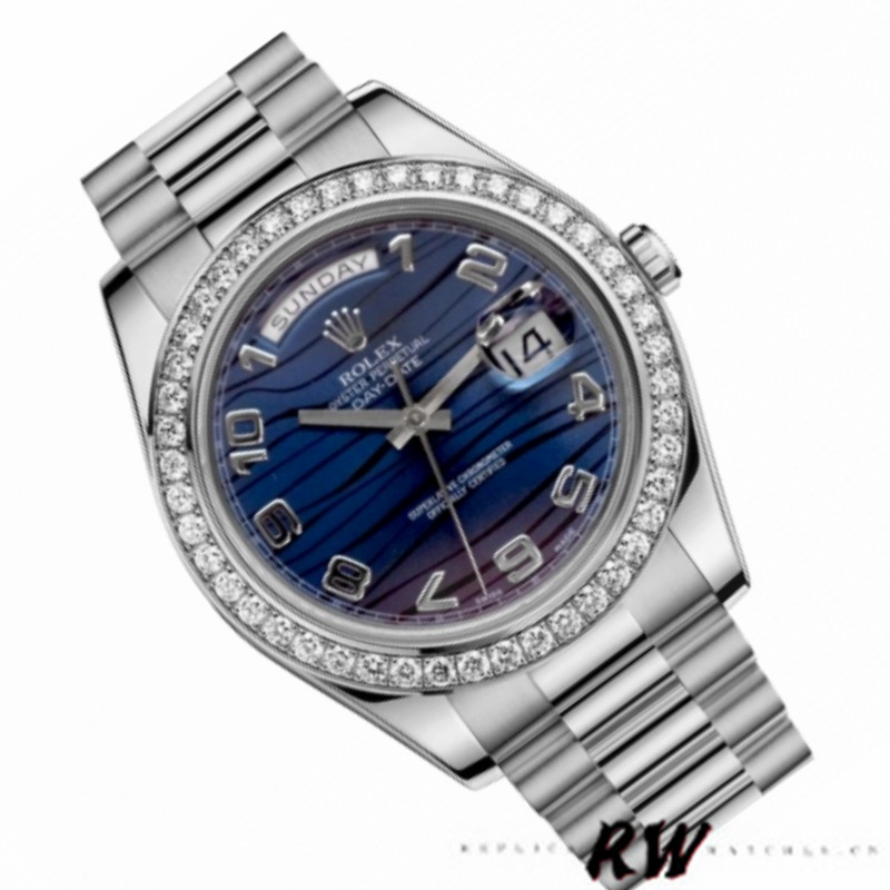 Rolex Day-Date 218349 Wave Blue Dial 41MM Mens Replica Watch - QualitySwissReplica