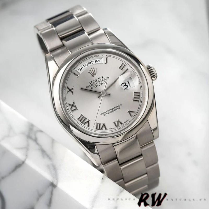 Rolex Day-Date 118209 Silver Roman Numerals Dial Automatic 36mm Unisex Replica Watch - QualitySwissReplica