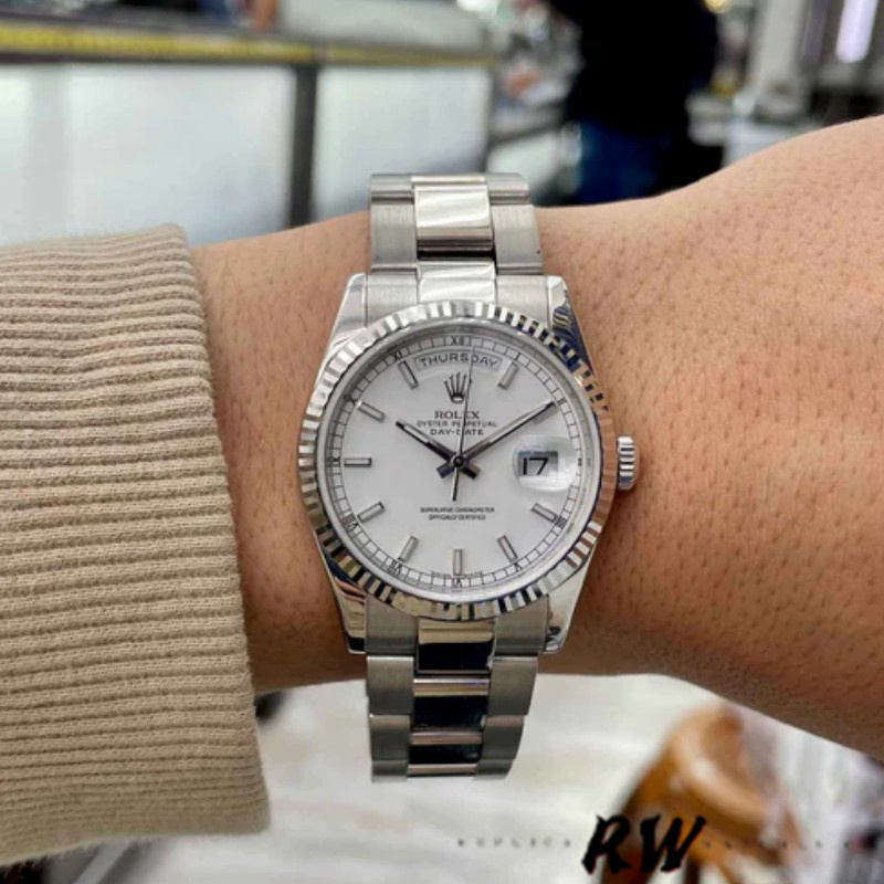 Rolex Day-Date 118239 White Gold White Dial 36mm Unisex Replica Watch - QualitySwissReplica