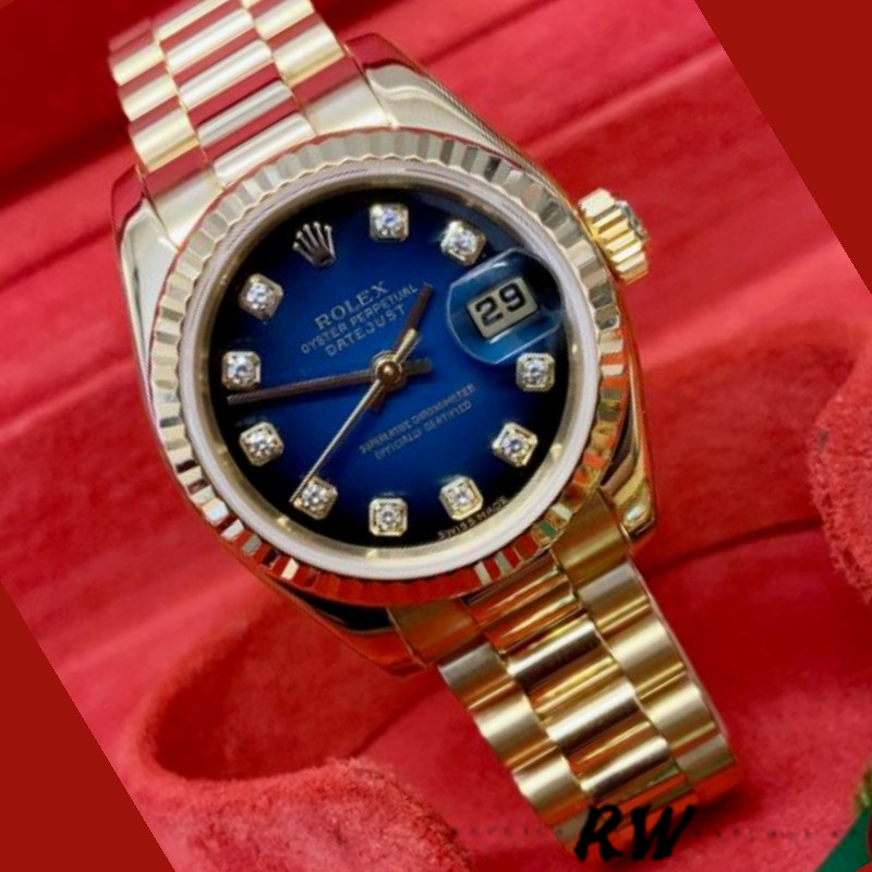 Rolex Datejust 179178 Blue Diamonds Dial Yellow Gold 26MM Lady Replica Watch - QualitySwissReplica