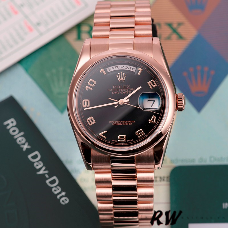 Rolex Day-Date 118205 Black Arabic Dial 36mm Unisex Replica Watch - QualitySwissReplica