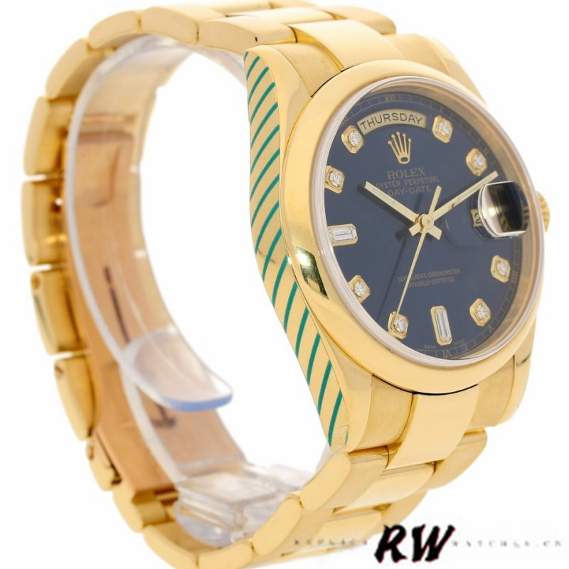 Rolex Day-Date 118208 Blue Diamond Dial 36mm Unisex Replica Watch - QualitySwissReplica