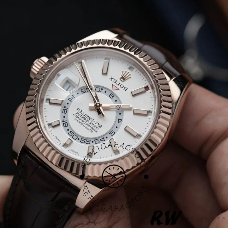 Rolex Sky-Dweller 326135 White Dial Rose Gold 42MM Mens Replica Watch - QualitySwissReplica