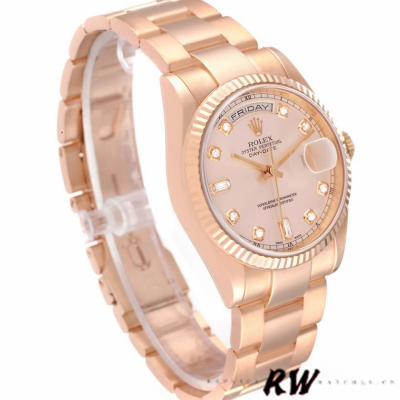Rolex Day-Date 118235 Everose Gold Pink Diamond Dial 36mm Lady Replica Watch - QualitySwissReplica