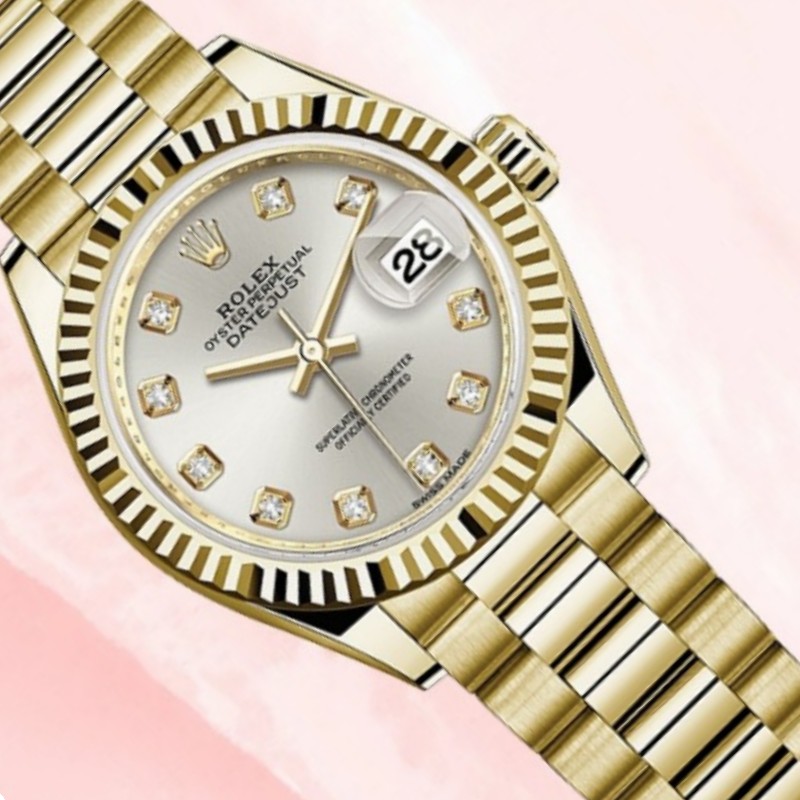 Rolex Datejust 279178 Silver Diamond Mark Fluted Bezel 28mm Lady Replica Watch - QualitySwissReplica