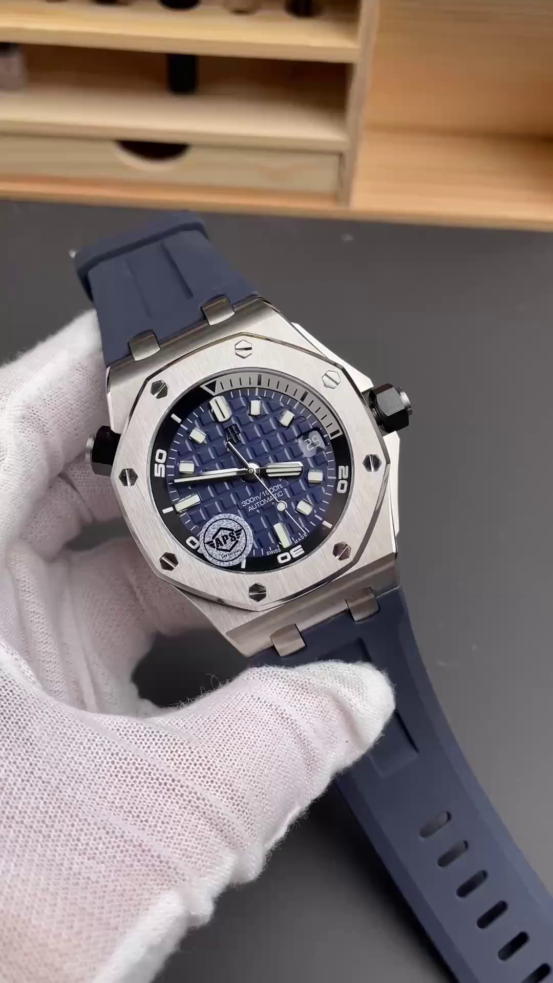 Replica AP Royal Oak Offshore Diver 15720ST.OO.A027CA.01 Blue Rubber Strap - QualitySwissReplica