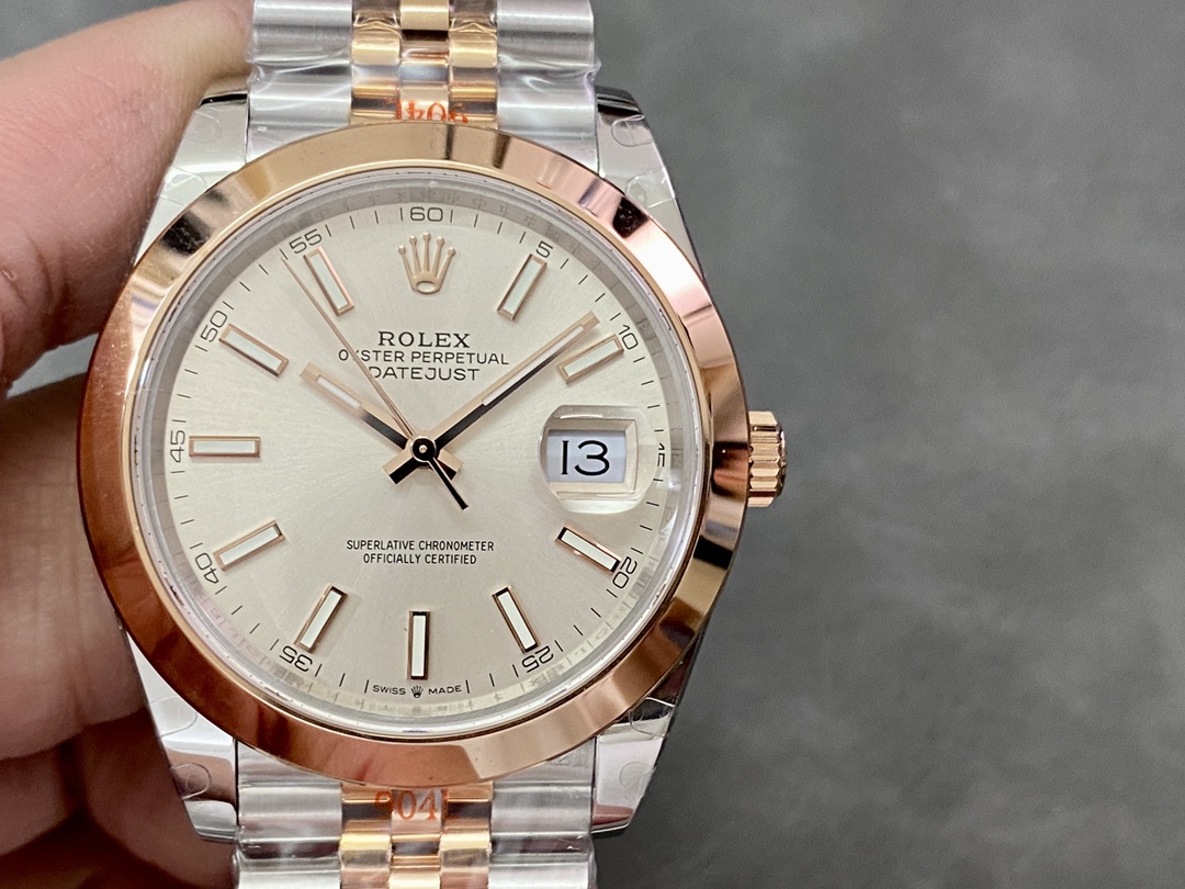 Rolex Datejust 41MM 126301 0010 Rose Gold Sundust Index Dial Mens Replica Watch - QualitySwissReplica