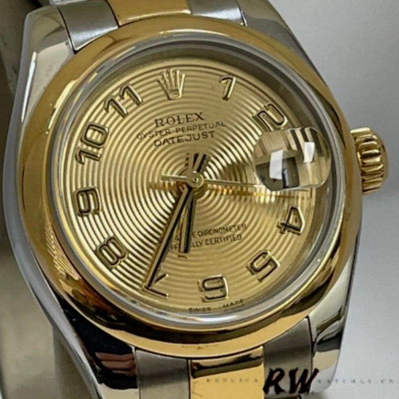 Rolex Datejust 179163 Concentric Circle Champagne Dial Domed Dezel 26MM Lady Replica Watch - QualitySwissReplica