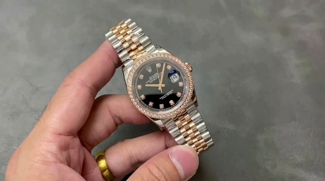 Rolex Datejust 36 Steel & Everose Gold Black Dial Diamond Bezel m126281rbr 0007 - QualitySwissReplica