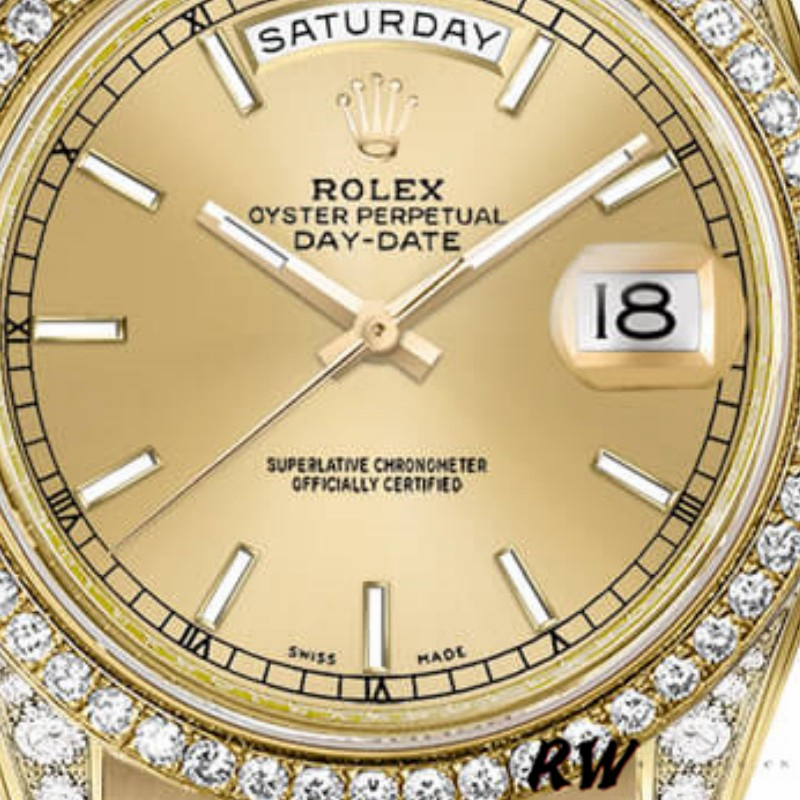 Rolex Day-Date 118388 Champagne Index Dial 36MM Unisex Replica Watch - QualitySwissReplica