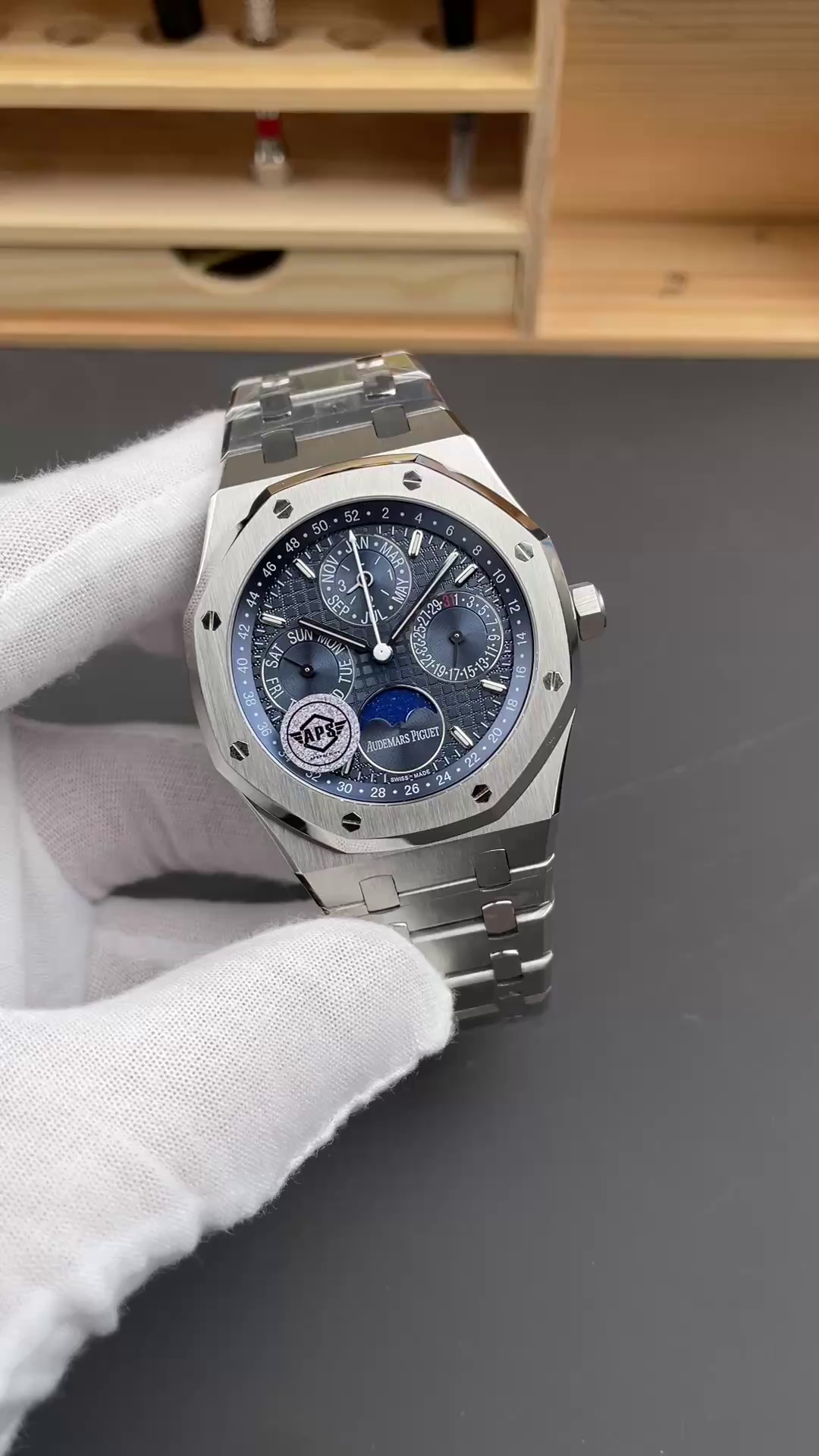 AP Royal Oak Perpetual Calendar 41 Blue Dial 26574ST.OO.1220ST.02 Replica - QualitySwissReplica