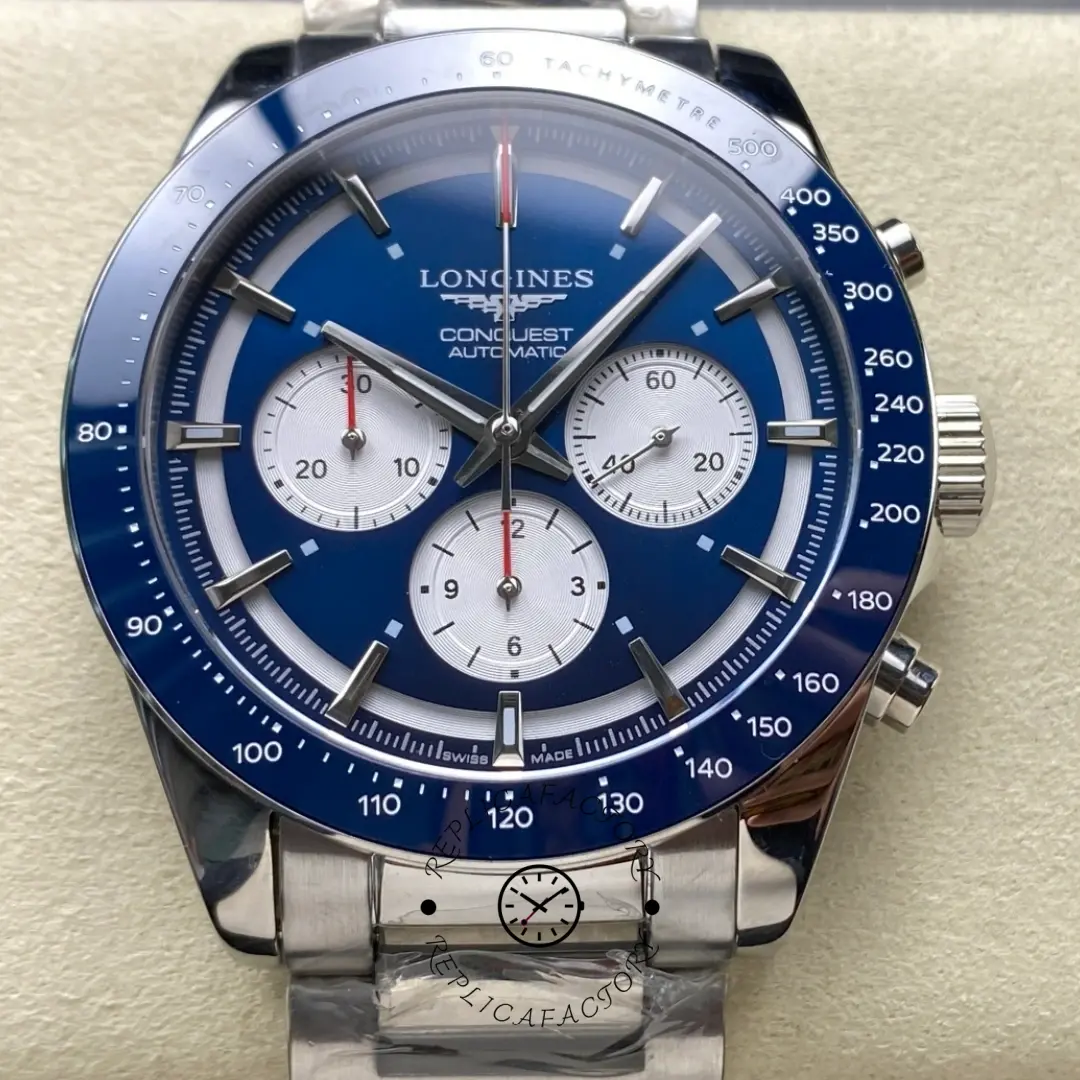 Longines L3.835.4.91.2 Conquest Replica 42 Blue Chronograph Automatic Steel - QualitySwissReplica