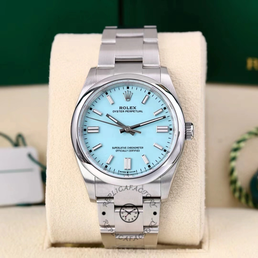 2024 Rolex Oyster Perpetual 126000 Stainless Steel Baby Blue Dial Replica Watch - QualitySwissReplica