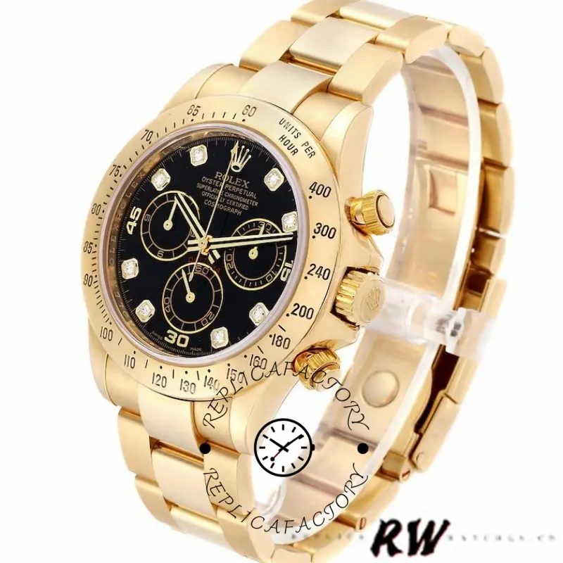 Rolex Cosmograph Daytona 116528 Black Diamond Dial 40MM Mens Replica Watch - QualitySwissReplica