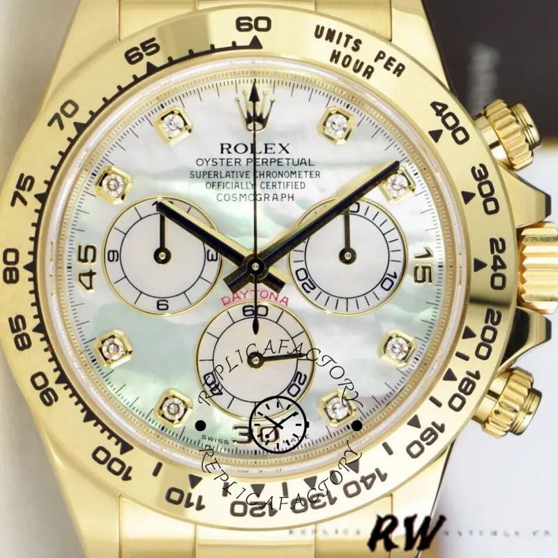 Rolex-Daytona 116528 Yellow Gold MOP Diamond 40mm Mens Replica Watch - QualitySwissReplica