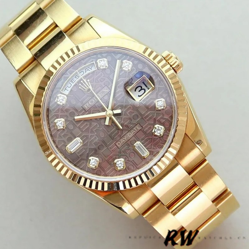 Rolex Day-Date 118238 Black MOP Diamond Dial 36mm Unisex Replica Watch - QualitySwissReplica