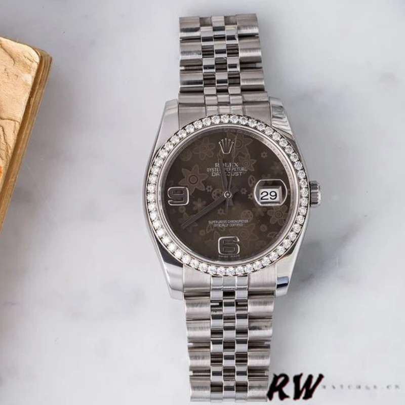 Rolex Datejust 116244 Stainless Steel Chocolate Floral Dial 36mm Unisex Replica Watch - QualitySwissReplica