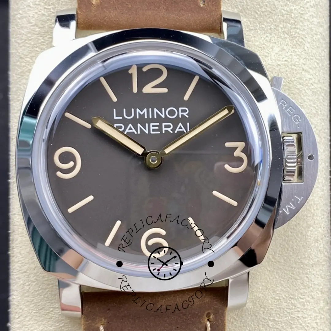 Replica Panerai PAM00663 Luminor 1950 Two-Hand 47MM Black Dial Leather Strap - QualitySwissReplica