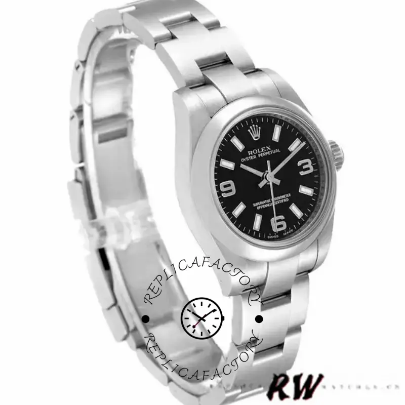 Rolex Oyster Perpetual 176200 Black Dial Stainless Steel 26MM Lady Replica Watch - QualitySwissReplica