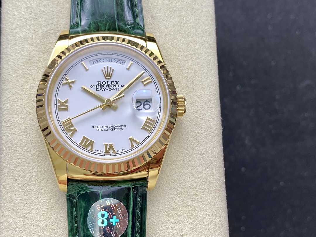 Rolex Day Date 36 White Dial Solid 18k Yellow Gold 118138 Roman - QualitySwissReplica