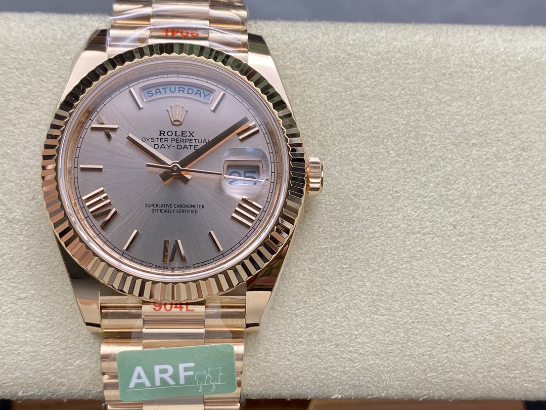 Rolex Day-Date 228235 Sundust Roman Numeral Dial Fluted Bezel 40mm Mens Replica Watch - QualitySwissReplica