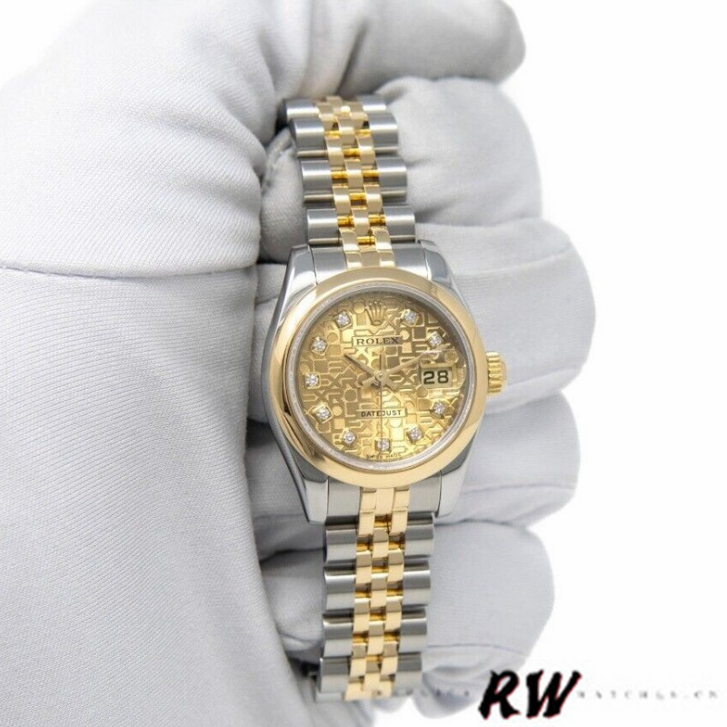 Rolex Datejust 179163 Champagne Jubilee Diamond Dial Domed Dezel 26MM Lady Replica Watch - QualitySwissReplica