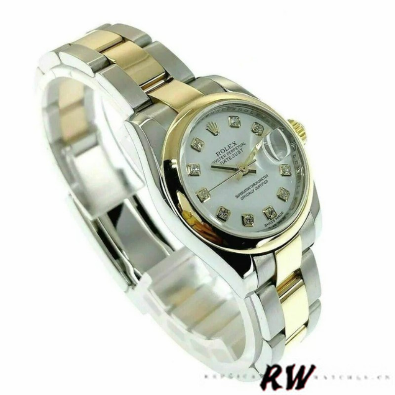 Rolex Datejust 179163 White Diamond Dial Domed Dezel 26MM Lady Replica Watch - QualitySwissReplica