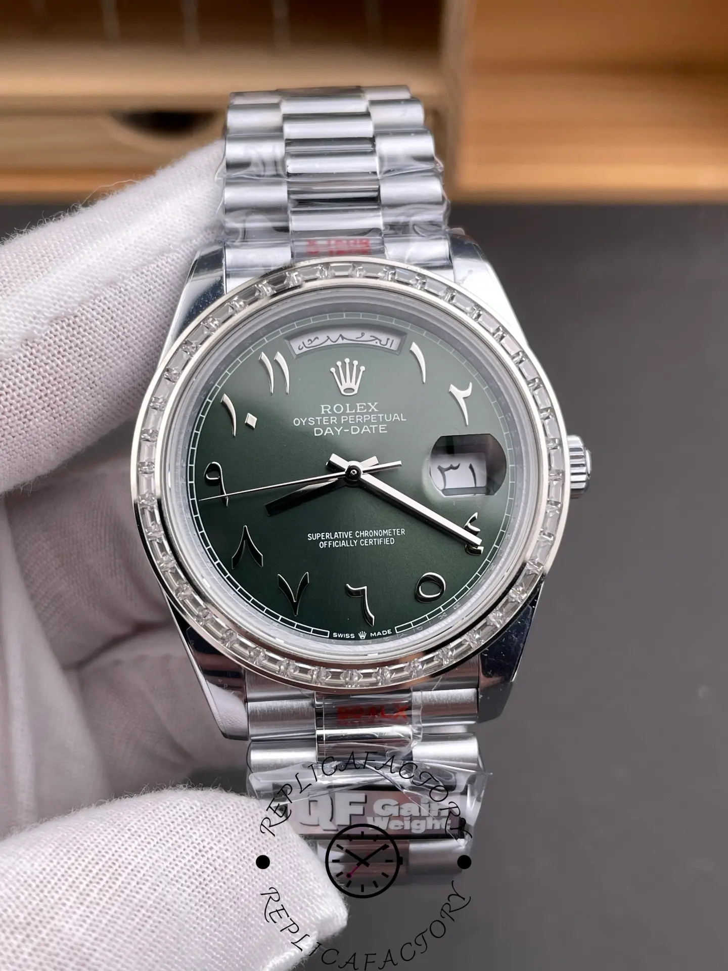 Rolex Day-Date 40 Platinum Arabic Numerals Green with Diamonds 228396tbr - QualitySwissReplica