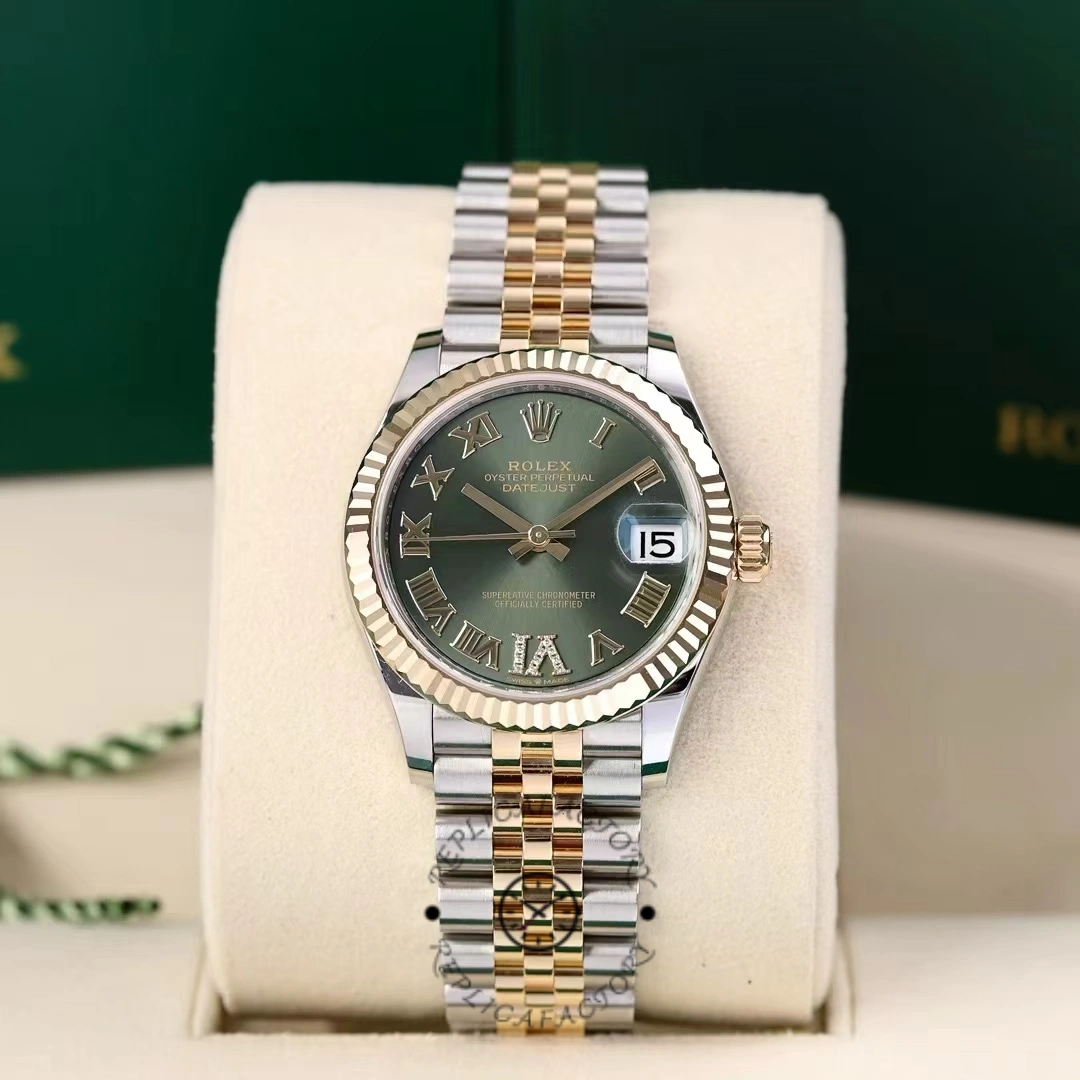 Rolex Datejust 31mm Stainless Steel and Yellow Gold 278273 0016 Green VI Roman Jubilee - QualitySwissReplica