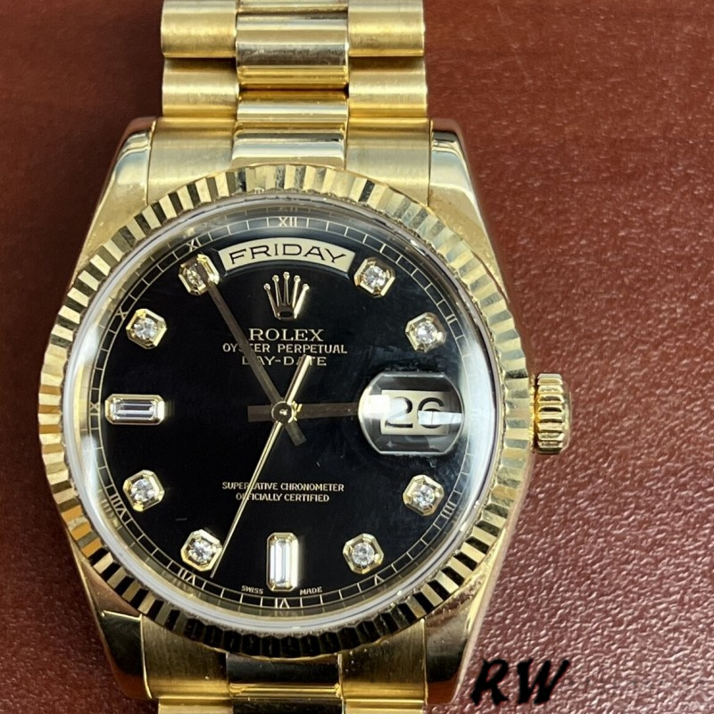 Rolex Day Date 118238 Black Diamond Dial 36mm Mens Replica Watch - QualitySwissReplica