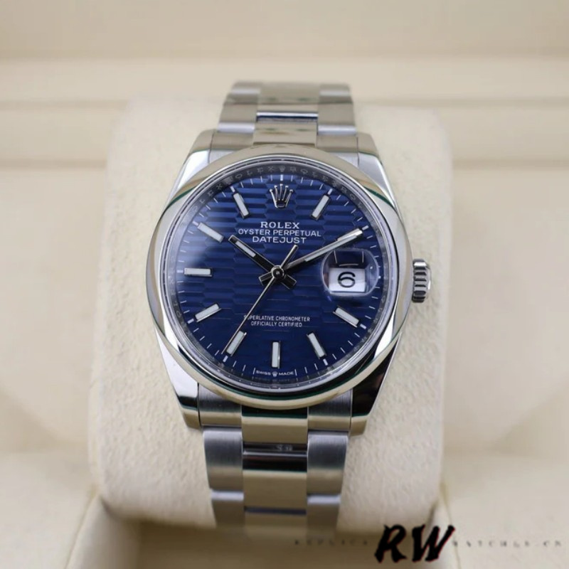 Rolex Datejust 126200 Blue Motif Wave Dial Stainless Steel 36MM Unisex Replica Watch - QualitySwissReplica