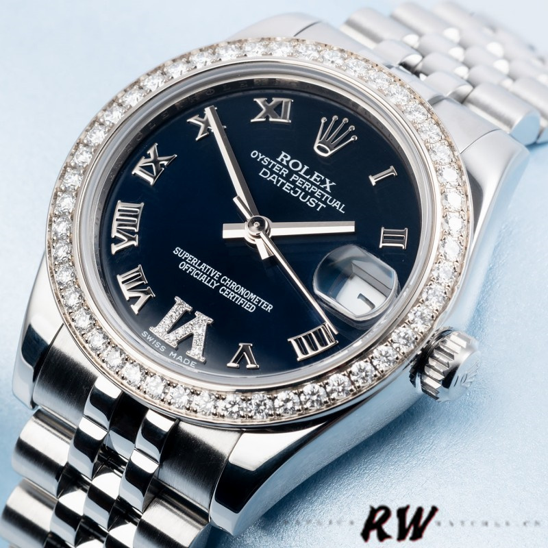 Rolex Datejust 178384 Stainless Steel Blue Diamond Dial 31MM Lady Replica Watch - QualitySwissReplica